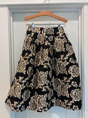 Floral A-Line Midi Skirt - Black & Gold